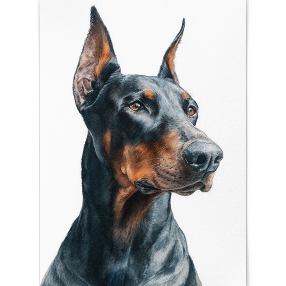 Watercolor Black Doberman Dog Portrait Wall Art Print Poster Unframed - Picture 2 of 6